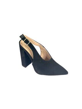 Qupid Signal-26 Women's Black Slingback Pointed Toe Heels